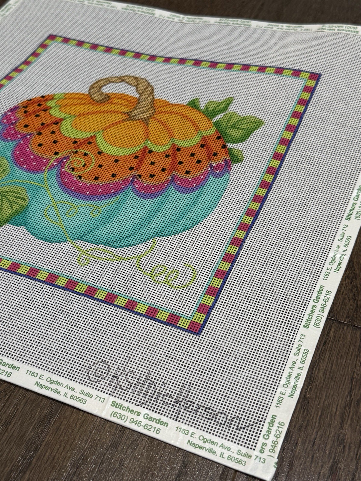 Kate Dickerson Hand Painted Needlepoint Canvas Funky Pumpkin 3