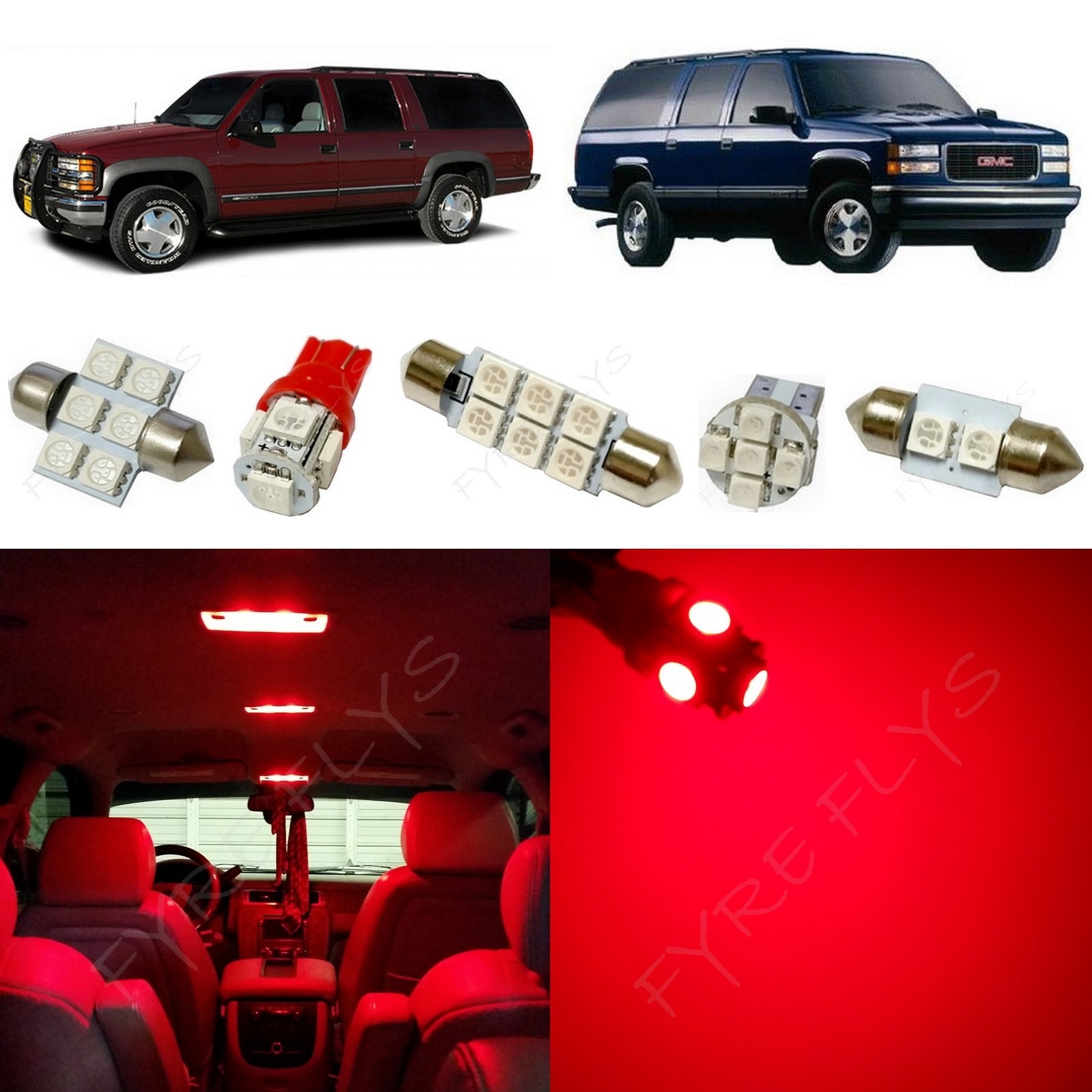16x Red LED lights interior package kit for 1995-1999 Chevy/GMC Suburban CS2R