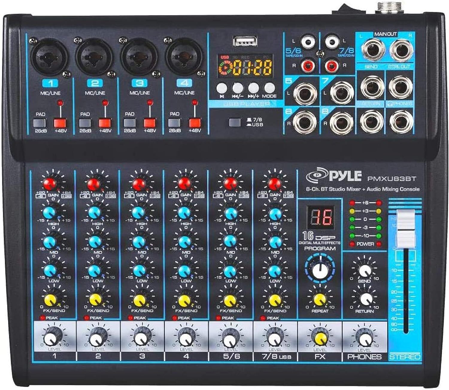 Pyle Professional Audio Mixer Sound Board Console Desk System Interface 8