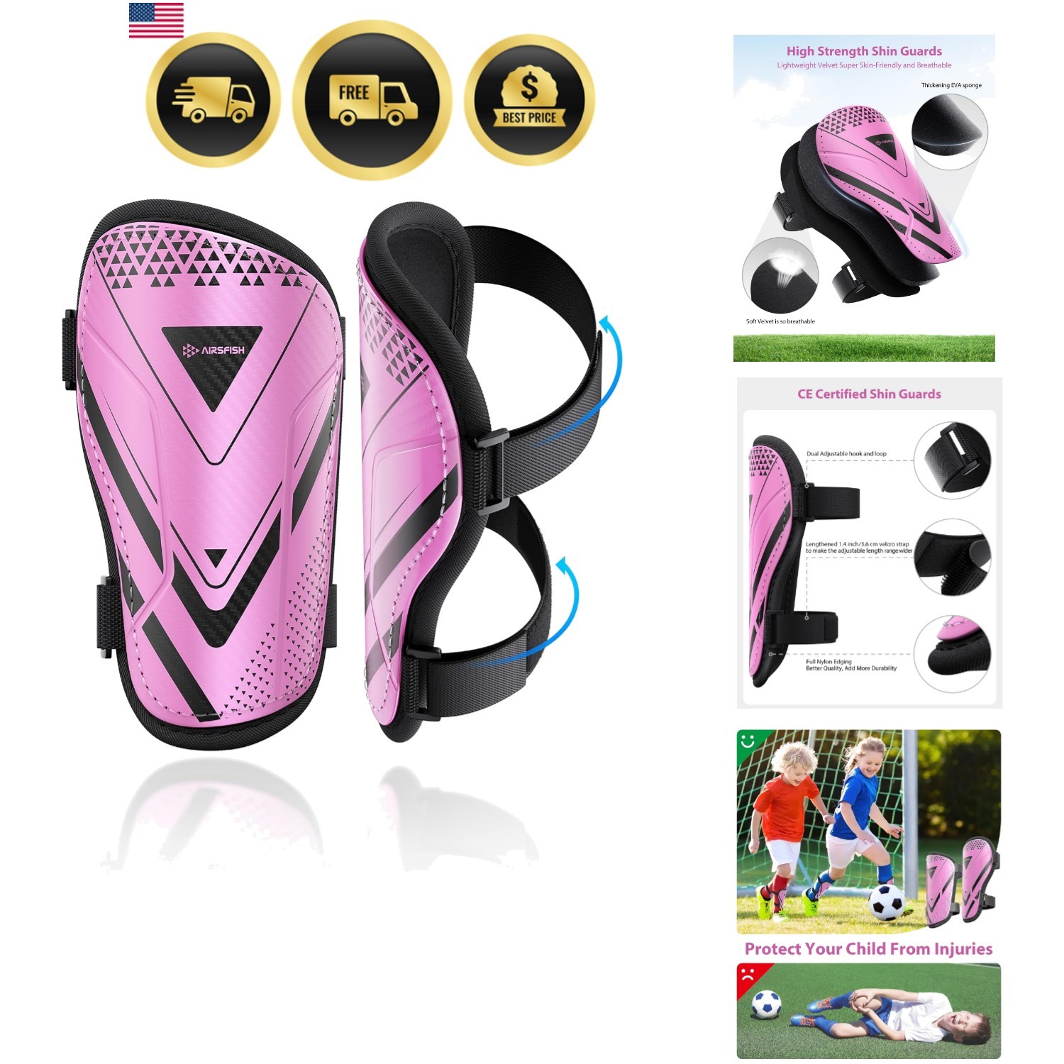 Shin Guards Soccer Kids Youth,  Certified Shin Guard Protection Gear for 2-18...