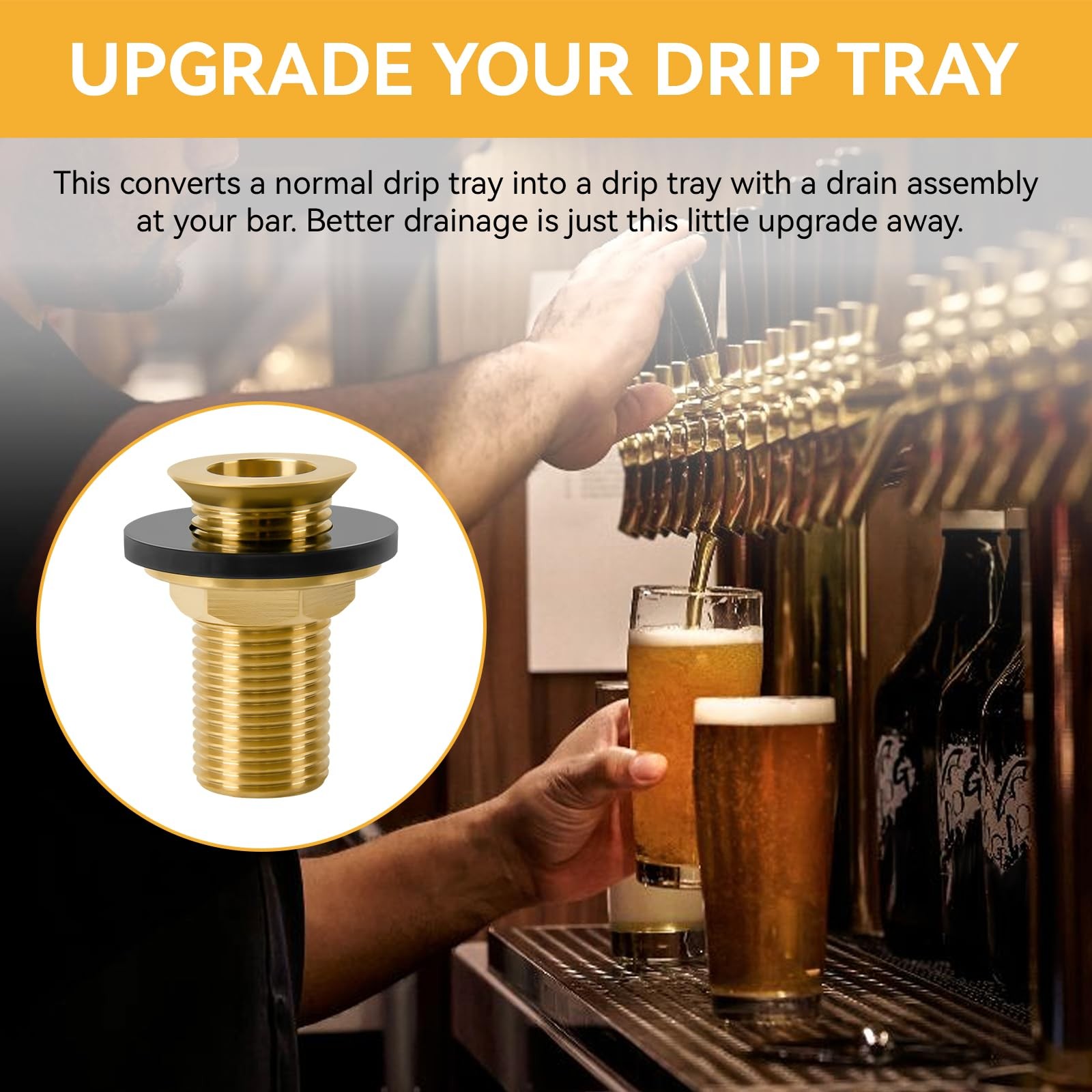 Drip Tray Drain Assembly 2 Brass Fitting 1/2 NPT Outlet Gasket Lock Nut