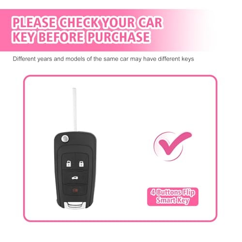 Key Fob Cover with Bling Keychain Fit for Chevy Flip Key, Car 4 Buttons S-pink