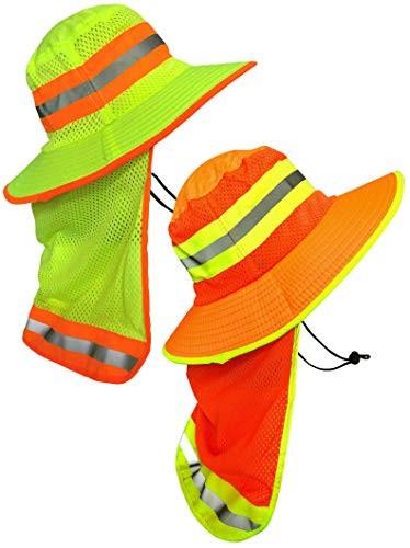 Men High Visibility Reflective Sun Hat with Medium-X-Large 2pcs (Orange+lime)