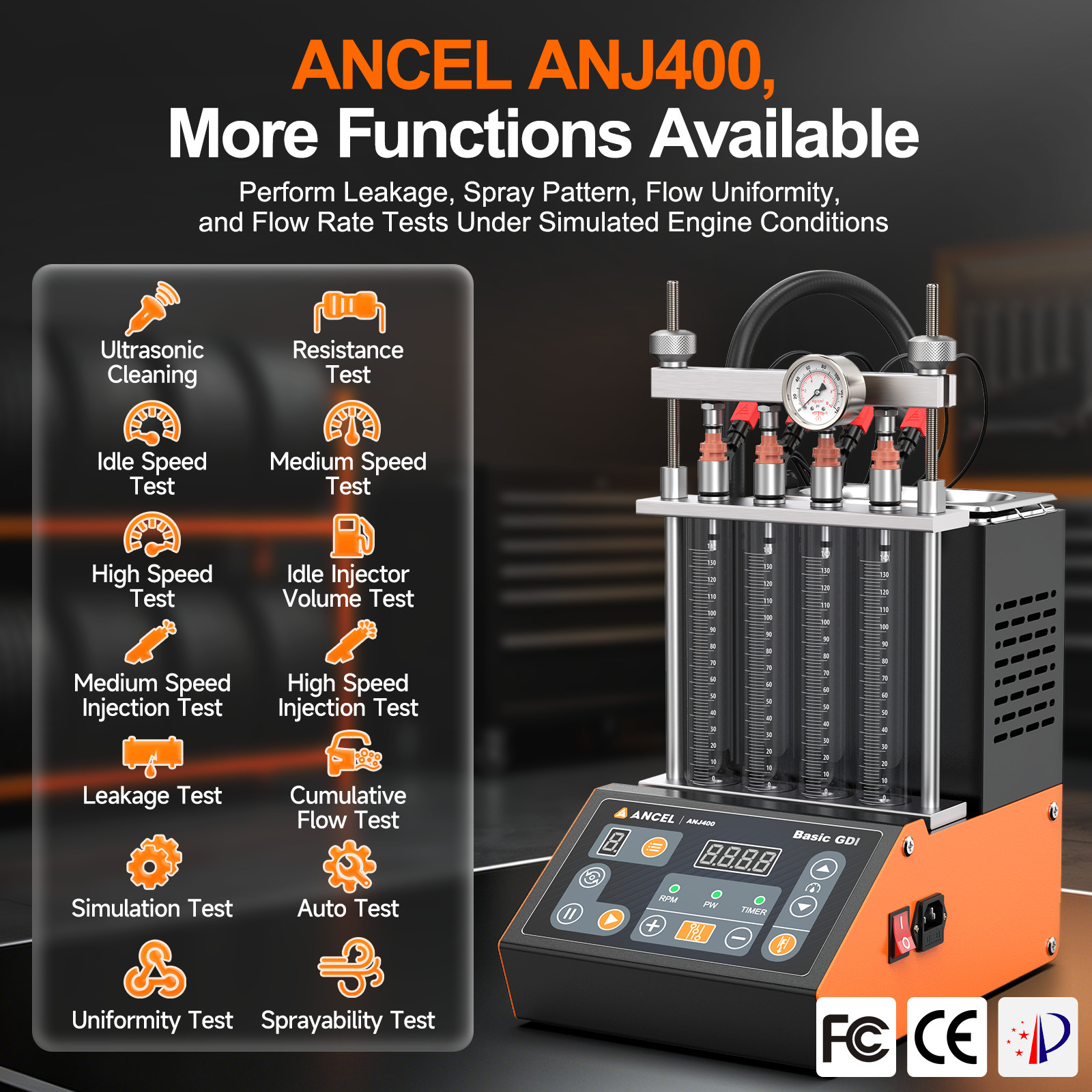 ANCEL ANJ400 Fuel Injector Cleaner Tester Low-resistance Injector Test Function