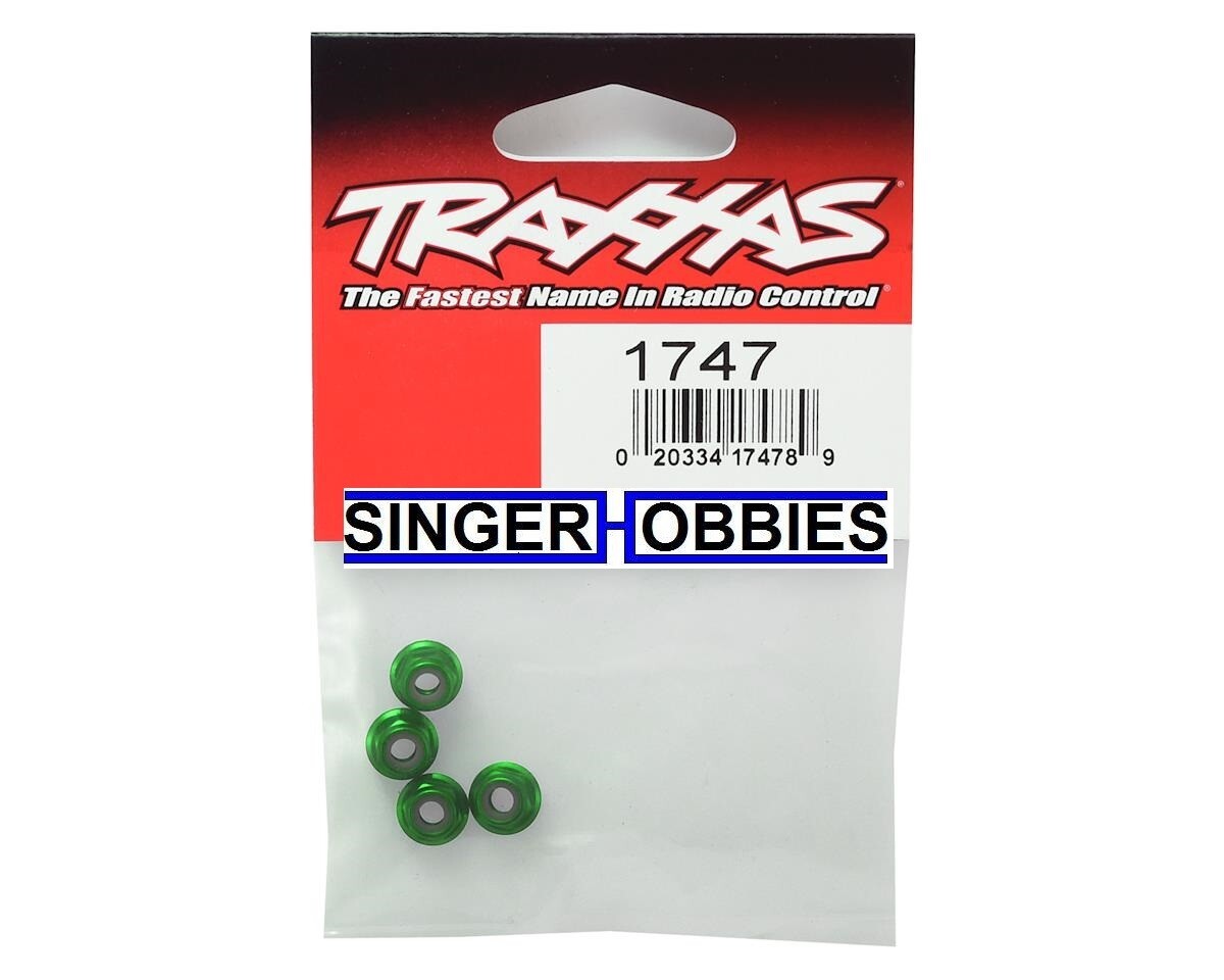 Traxxas 1747G Nuts Aluminum Flanged Serrated (4) : GREEN NEW IN PACKAGE -TRA1