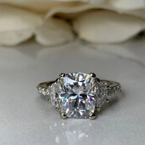 Women's 3.50Ct Cushion Cut Moissanite Prong Engagement Ring Solid 10K White Gold