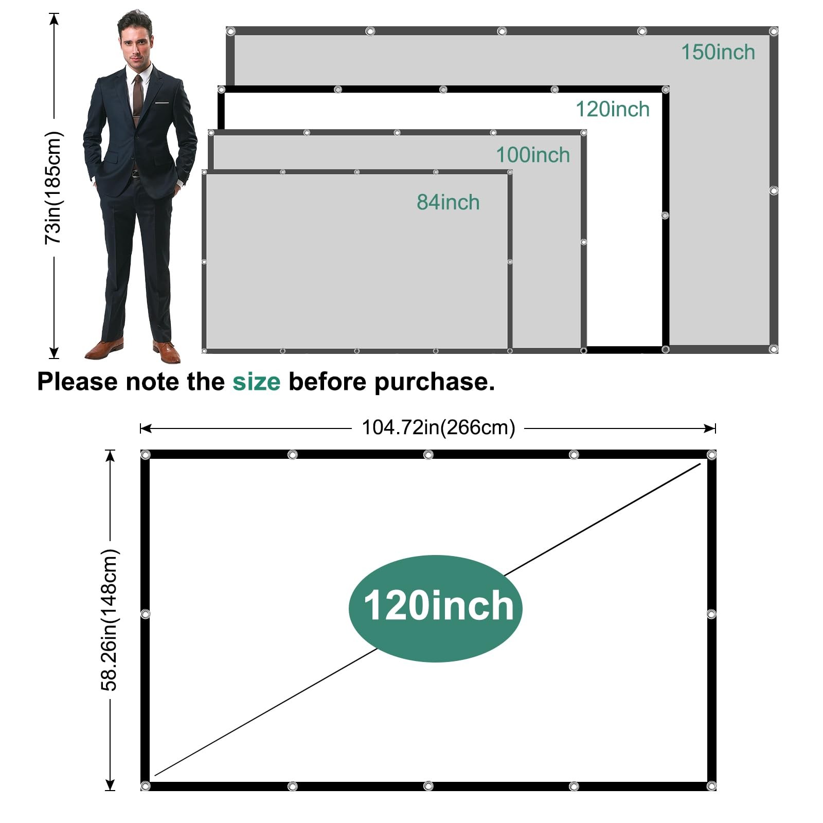 TOWOND 120 Inch Foldable Projector Screen for Wall, Front/Rear Projection