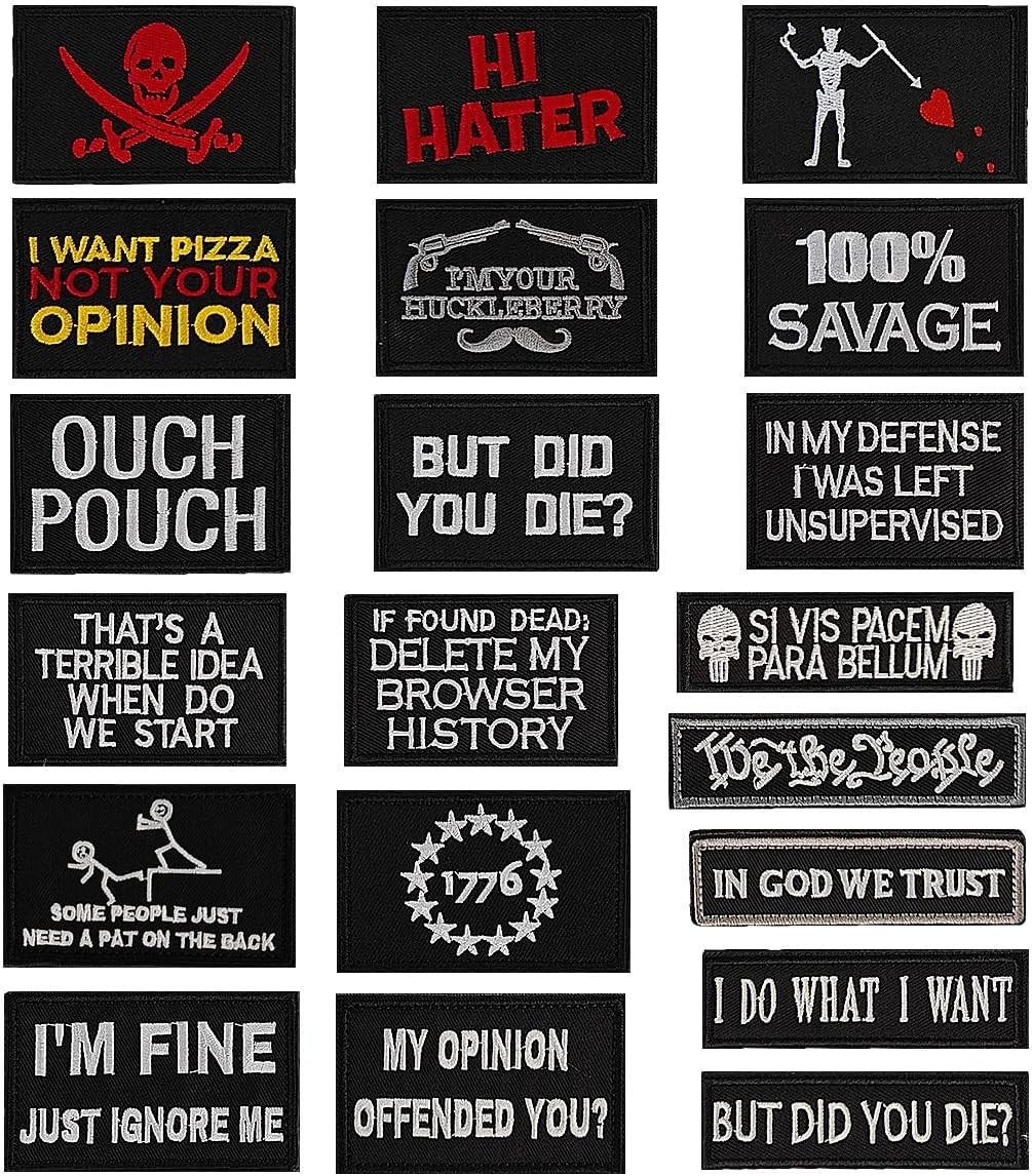 20 Pieces Patches Tactical Morale Embroidery Patches, Military Funny Patch Full