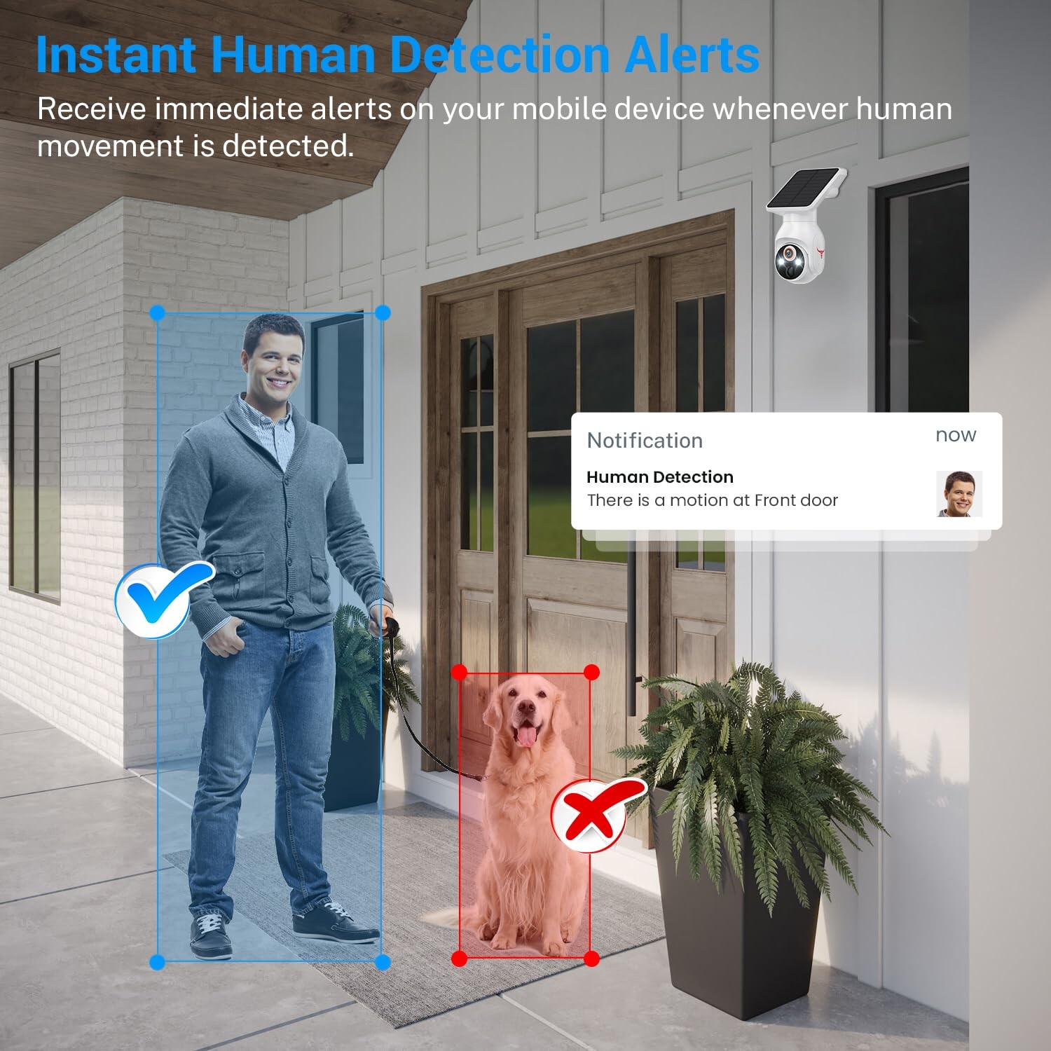 1080p Security Camera Wireless with Solar Panel, Smart AI Human Detection,