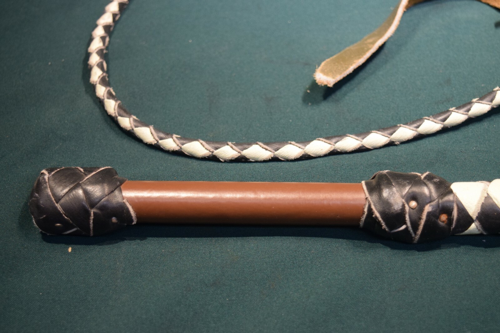 6 Ft Black and White Bradded Leather  Heavy Whip
