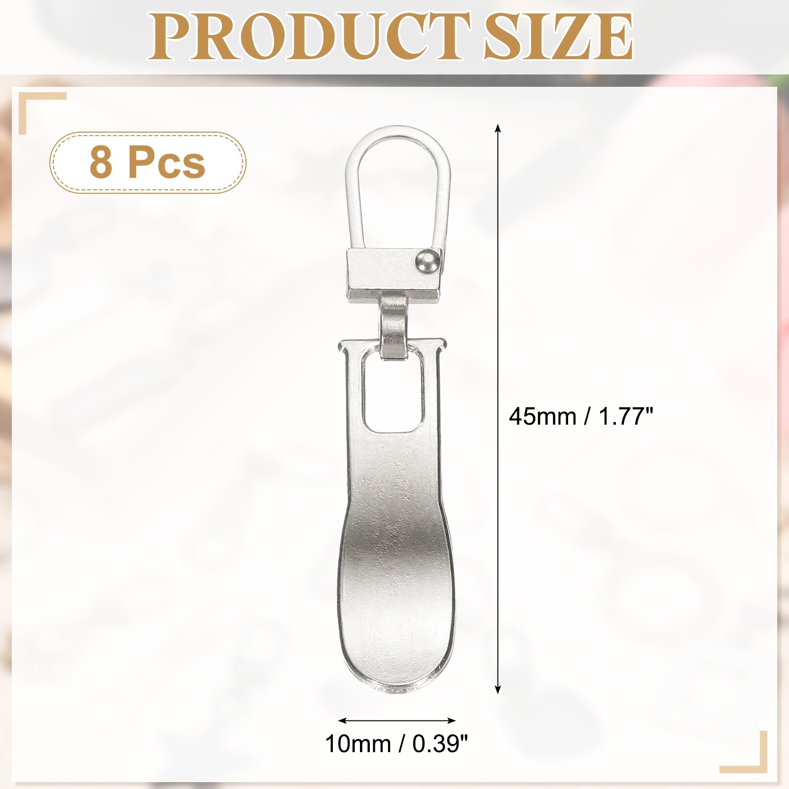 8Pcs Zipper Pull Replacement, Wave Detachable Tiny Zipper Slider, Silver