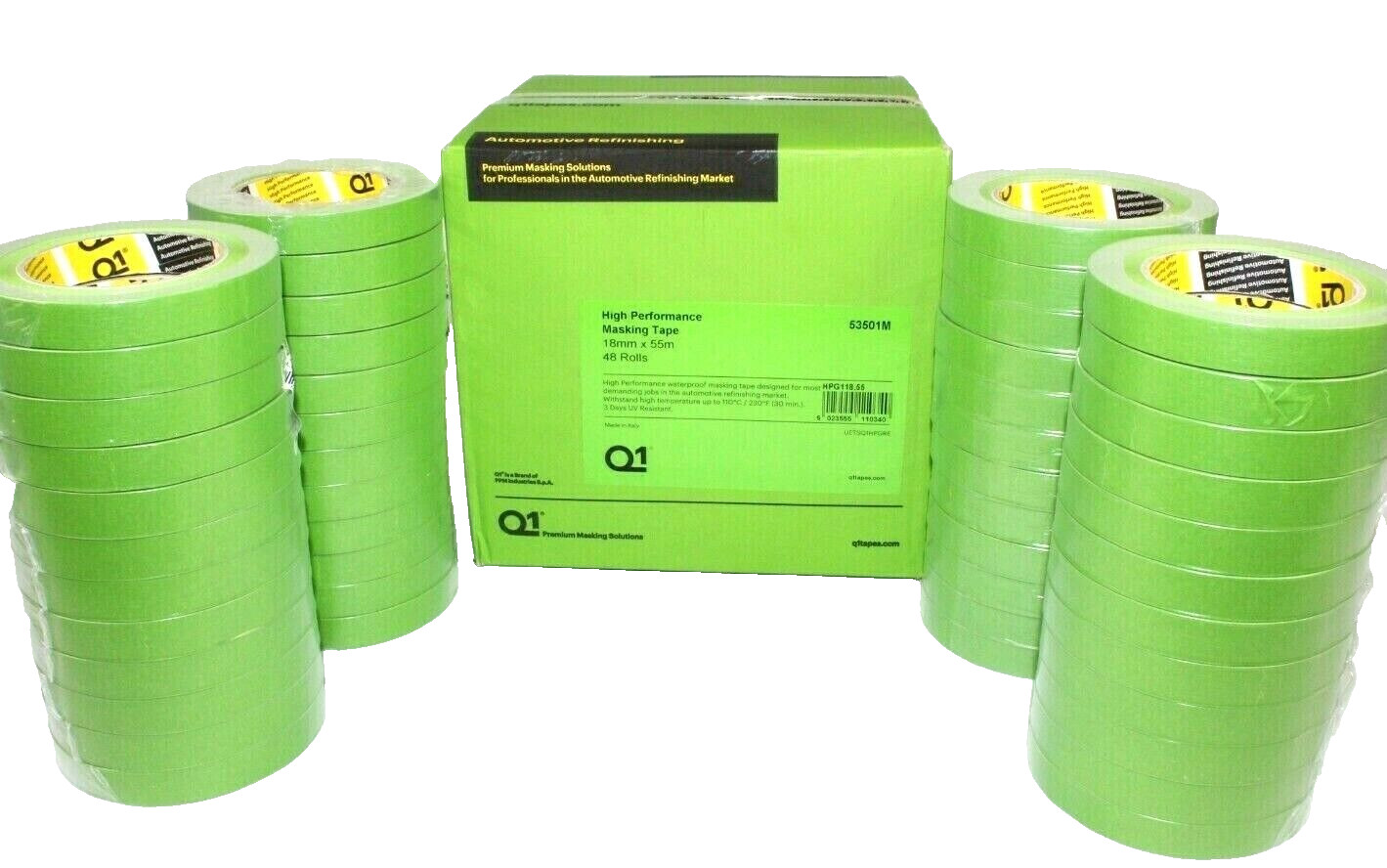 3/4" Green Masking Tape High Performance Case of 48 Rolls Automotive Q1 HPG118