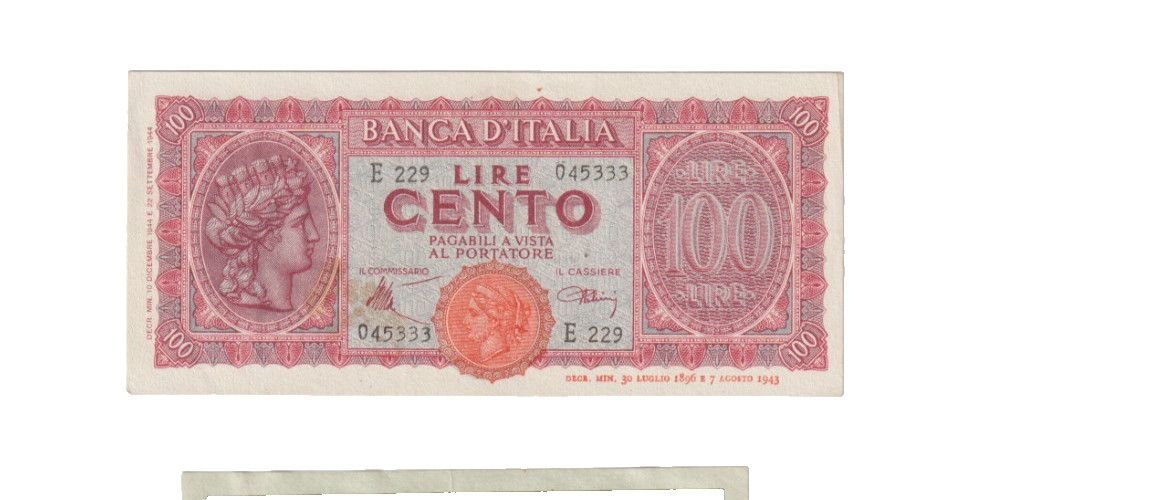 ITALY 1944 100 LIRA BANKNOTE P75a EXTREMELY FINE