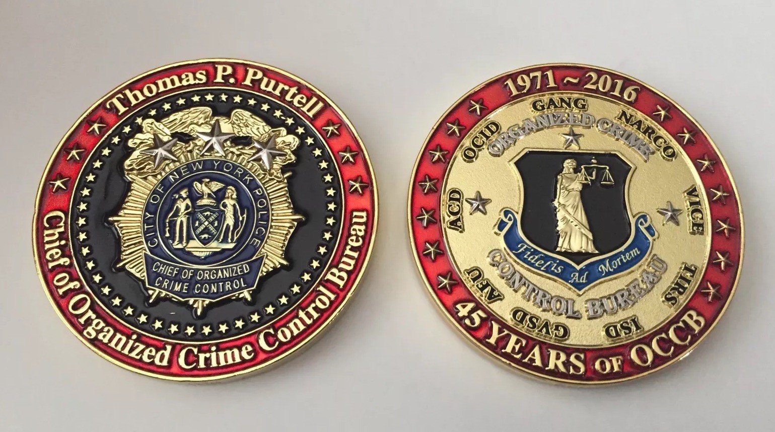 New York Police Chief THOMAS PURTELL OCCB Gang Vice NARCO Challenge Coin NYPD