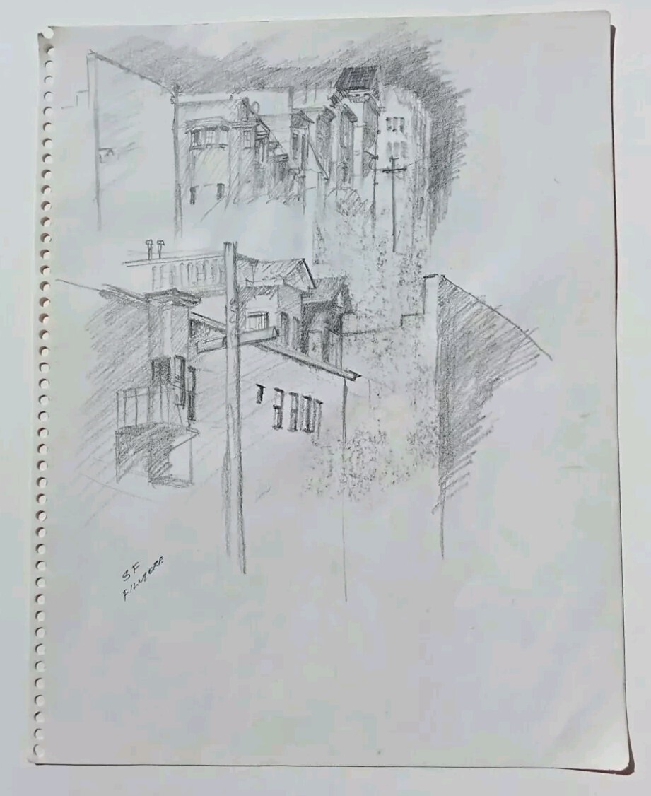 TOOBY BURTON YELLOWSTONE ARTIST PENCIL SKETCH SAN FRANISCO CALIFORNIA FILMORE