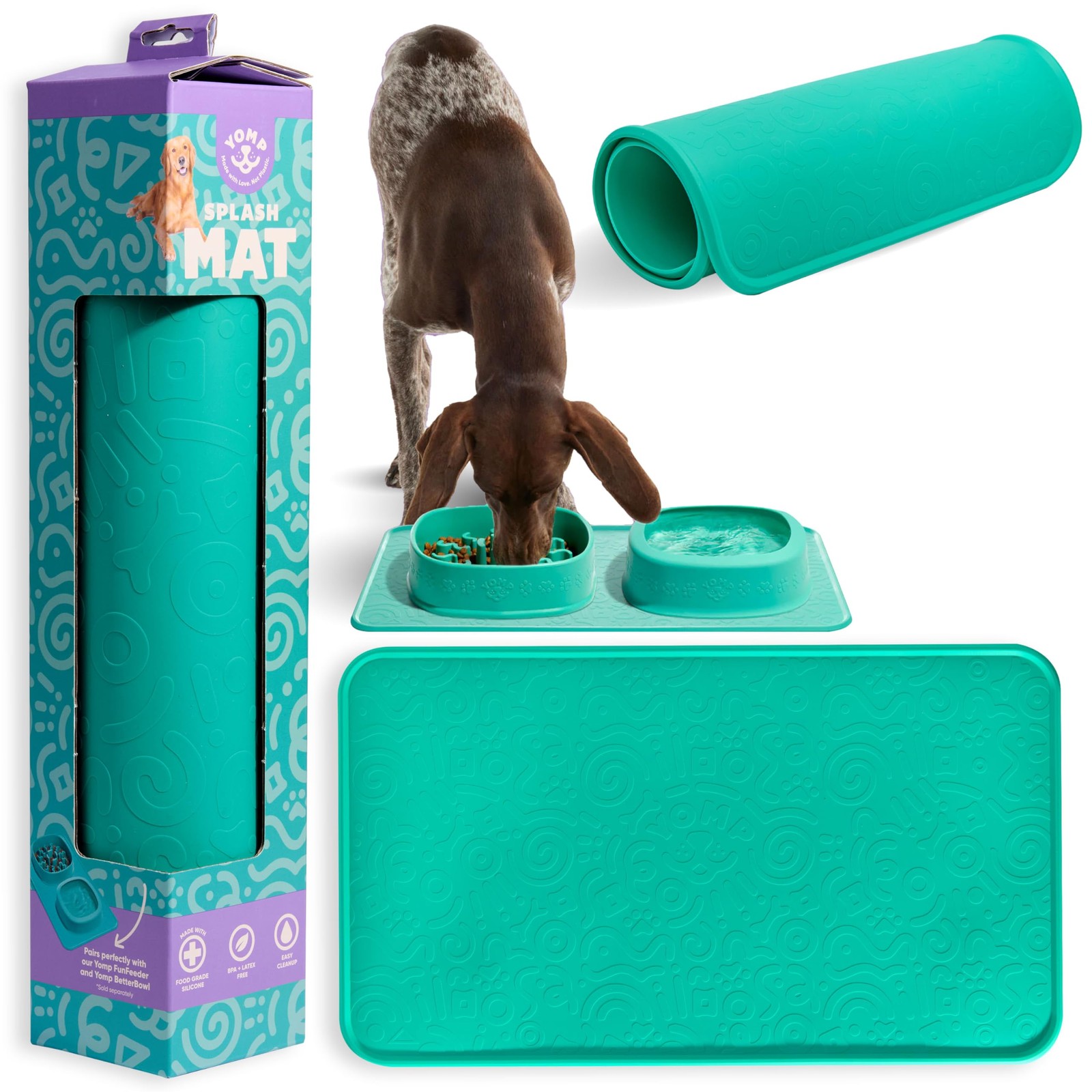 SplashMat Silicone Pet Food Mat NonSlip Waterproof Tray Raised Edge Dog Bowl