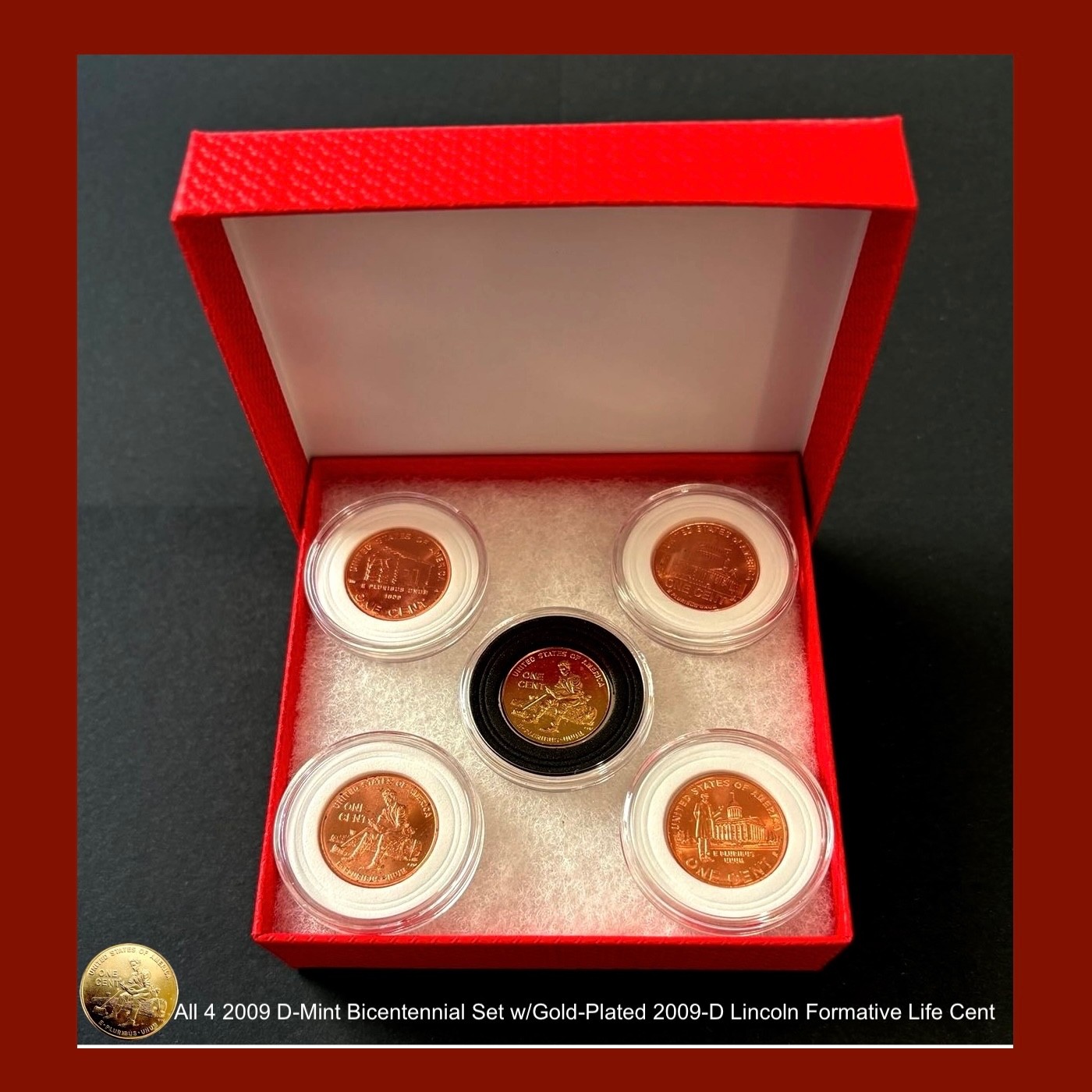 2009-D SET w/Gold-Plated Formative Years Cent in Air-Tite Capsule & Deluxe Box