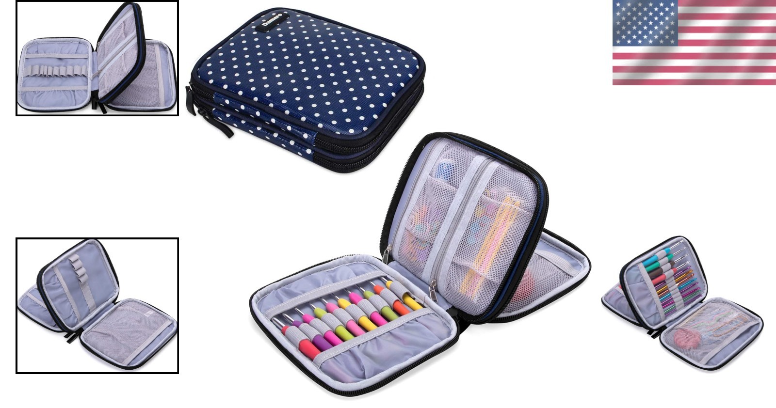 Lightweight Blue Dots Crochet Case - Organized Storage for Needles & Accessories