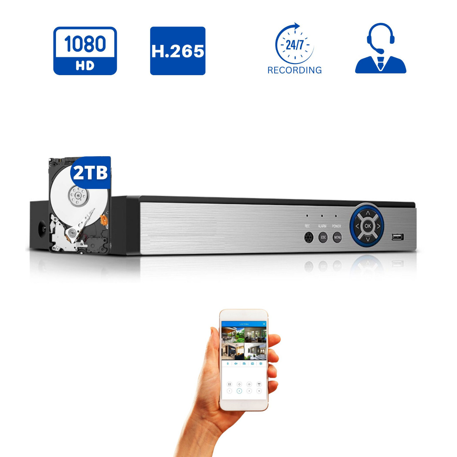 Evertech 16 Channel H.265 Video Recorder Surveillance CCTV Security DVR with 2TB