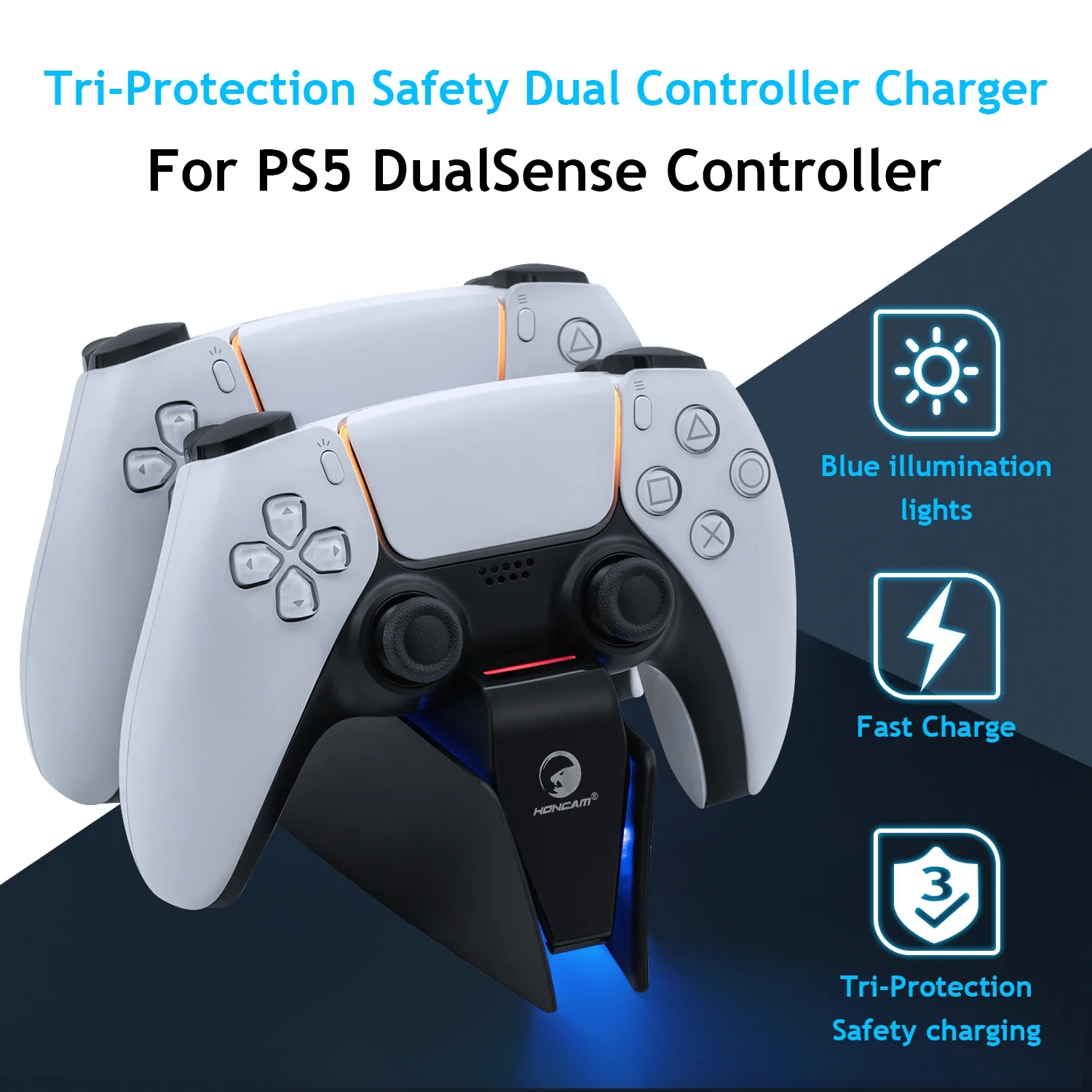 Tri-Protection Safety Dual Controller Charger for PS5 DualSense Controller