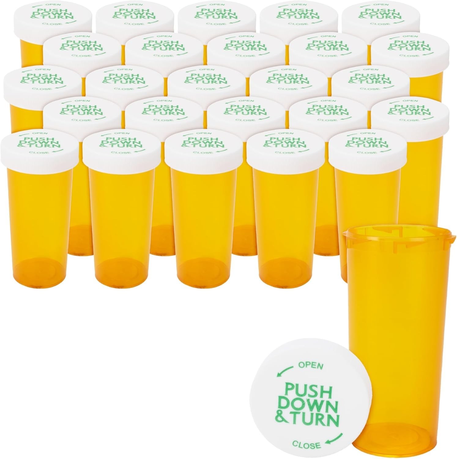 Amber Medicine Pill Bottles, 30 Dram, 270 Pack, Push Down and Turn