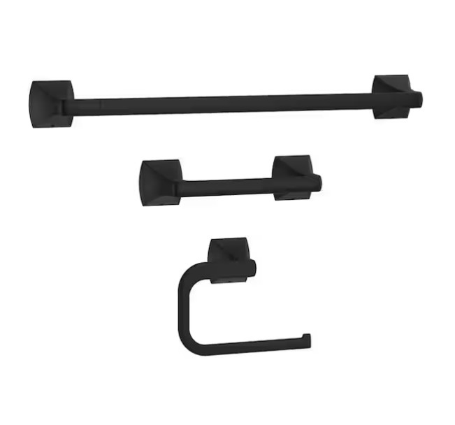 Pfister Bruxie 3‑Piece Matte Black Bath Hardware Set Towel Bar TP Ring BTB‑BIE3B