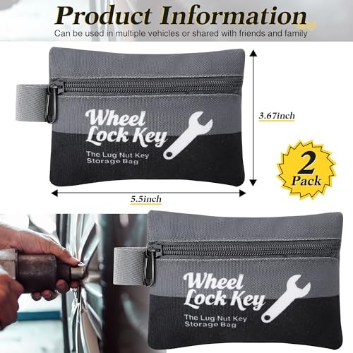 2Pack Wheel Lock Key Storage Pouch with Zipper() | Canvas Wheel Lock Key Gray