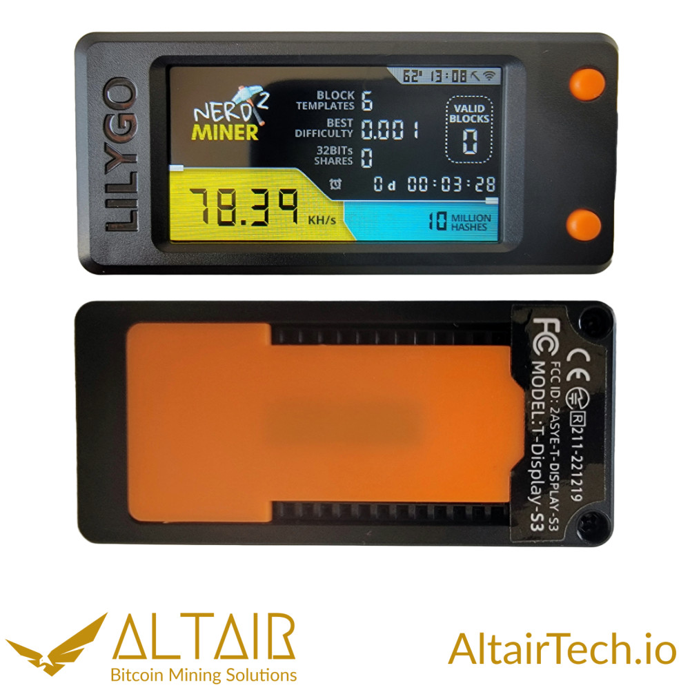 AltairTech.io NerdMiner V2 78kh Desktop Lottery Miner, clock & BTC price tracker