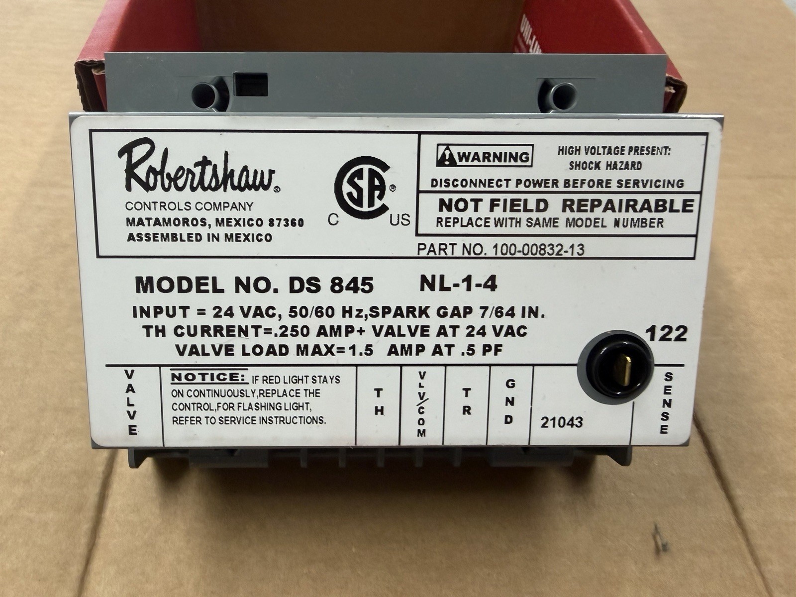 Robertshaw 780-502 Ignition Module Intermittent Pilot 24V Direct Spark Ignition