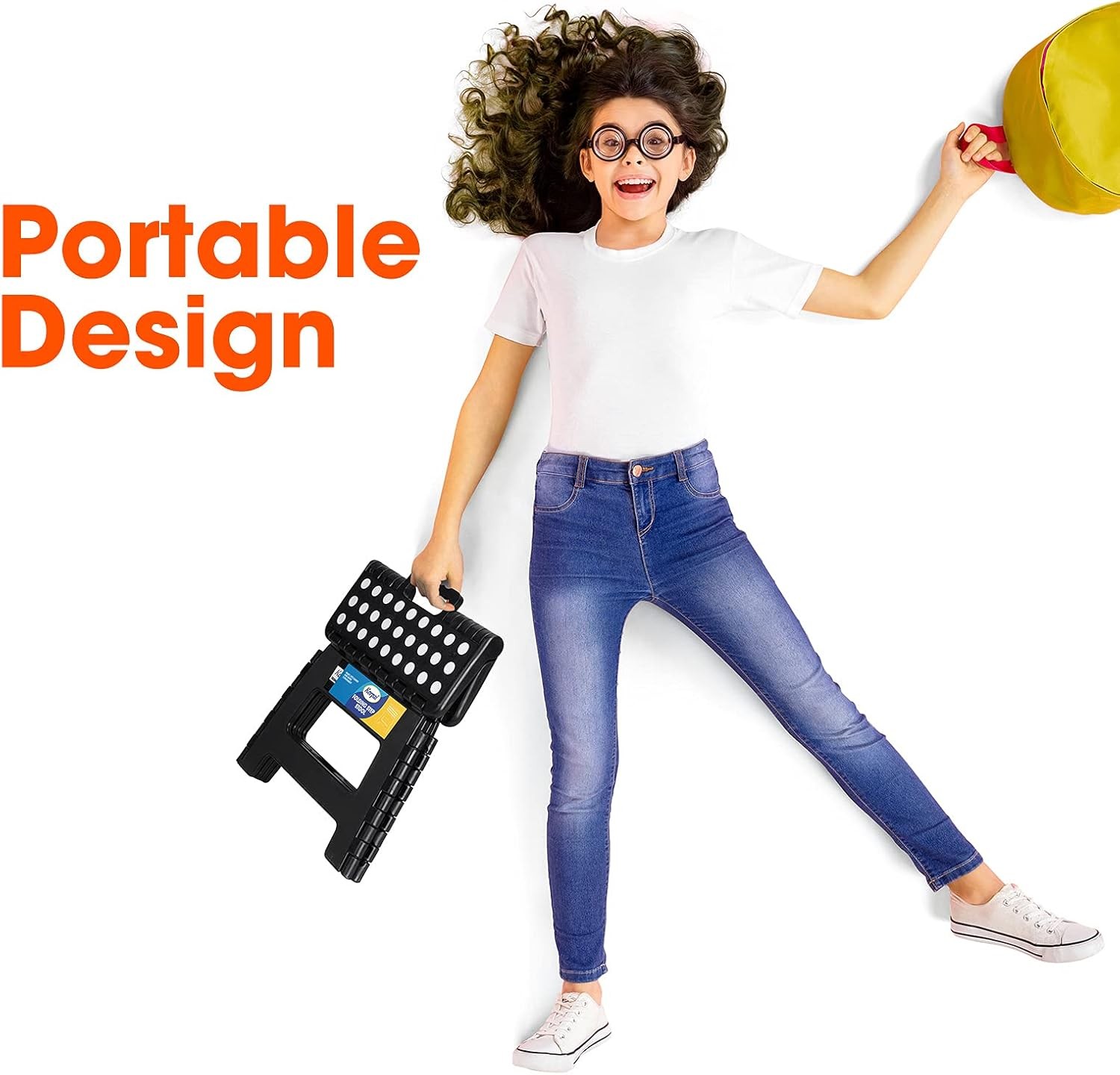 Folding Step Stool with Handle, Non-Slip Plastic Foldable Stool for Adults and