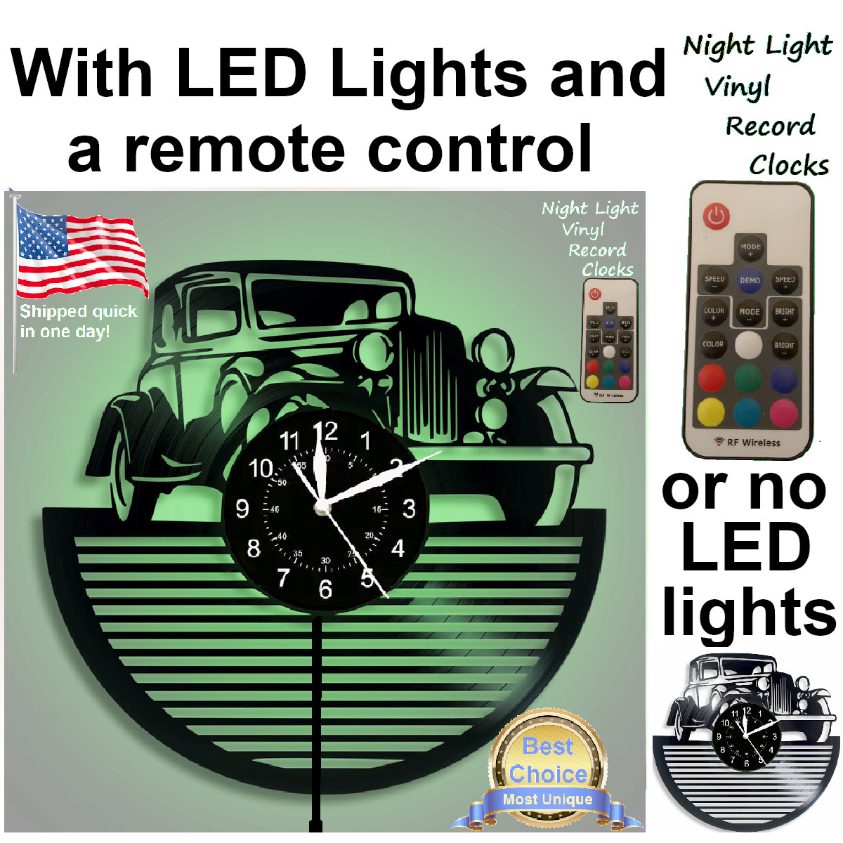 Model A Ford vinyl record wall decor clock w/wo LED light parts trucks cars art