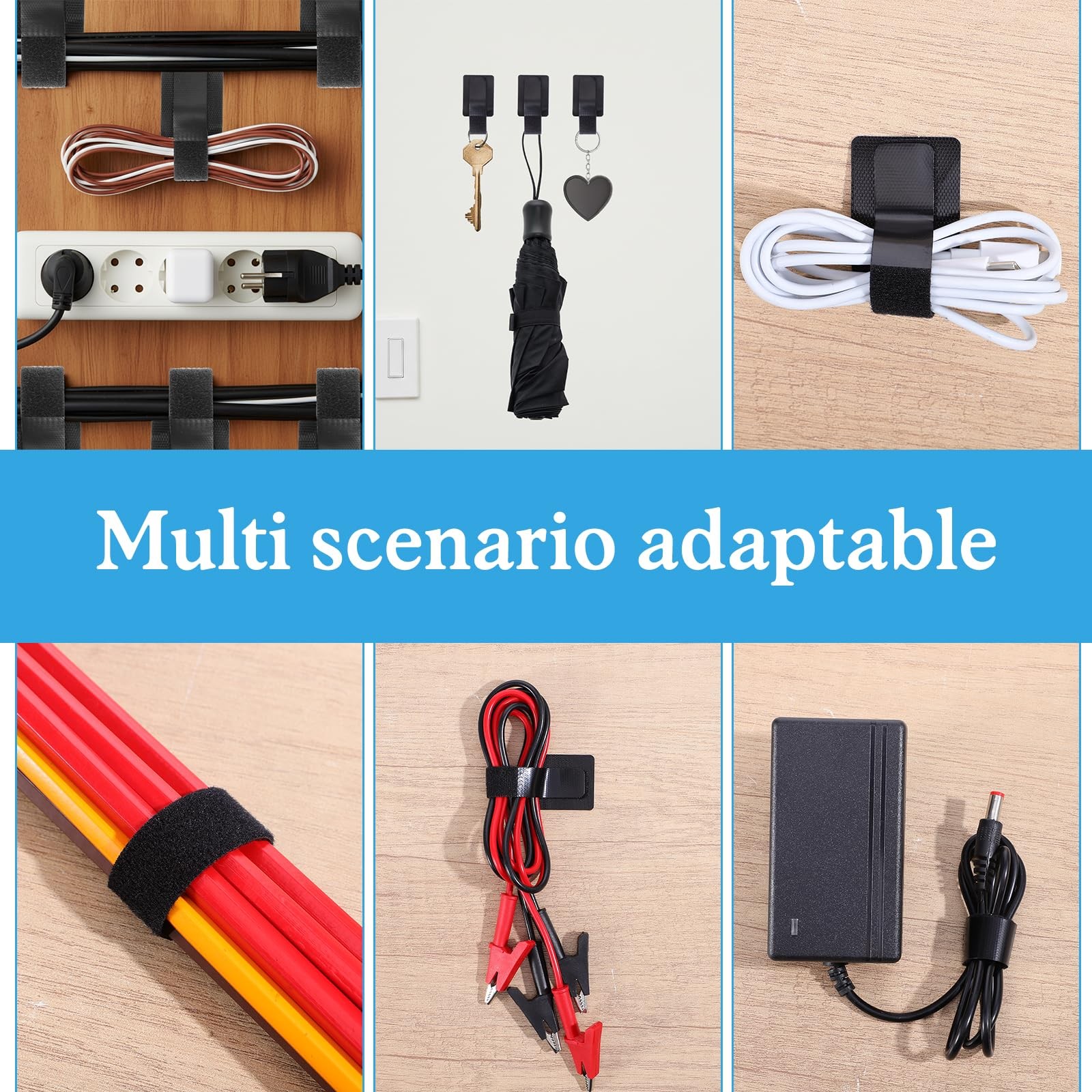41 Pcs Cable Management Under Desk, Hook and Loop Cable Ties Adhesive Cables ...
