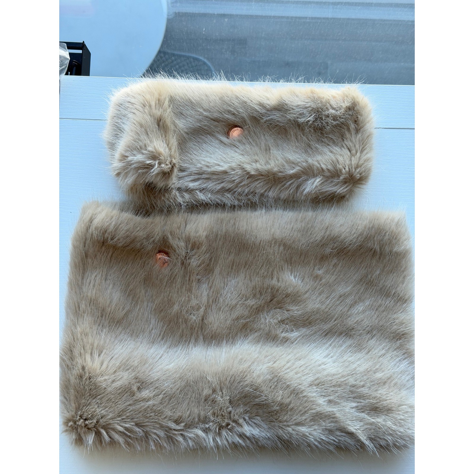 Ted Baker Shayla Faux Fur Neck Warmer and Headband Set Taupe Brown Rose Gold