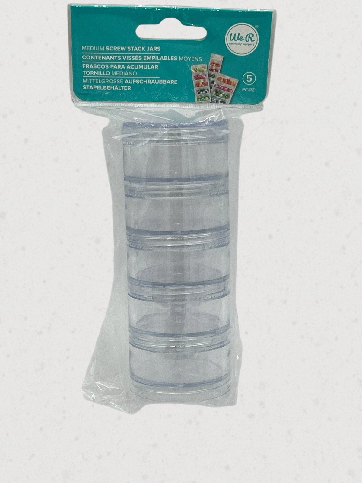 We R Memory Keepers Medium Screw Stack Jars 5 Pc For Embellishments, Beads, Etc