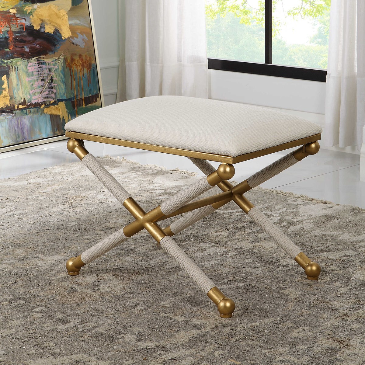 SOCIALITE IRON & ROPE 24" MODERN COASTAL INSPIRED ACCENT BENCH UTTERMOST 23732