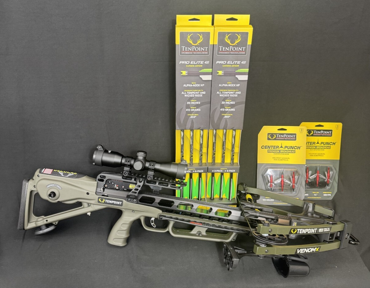 TenPoint Venom X Crossbow Moss Green 6 Pro 400 Bolts 6 Center Punch Broadheads