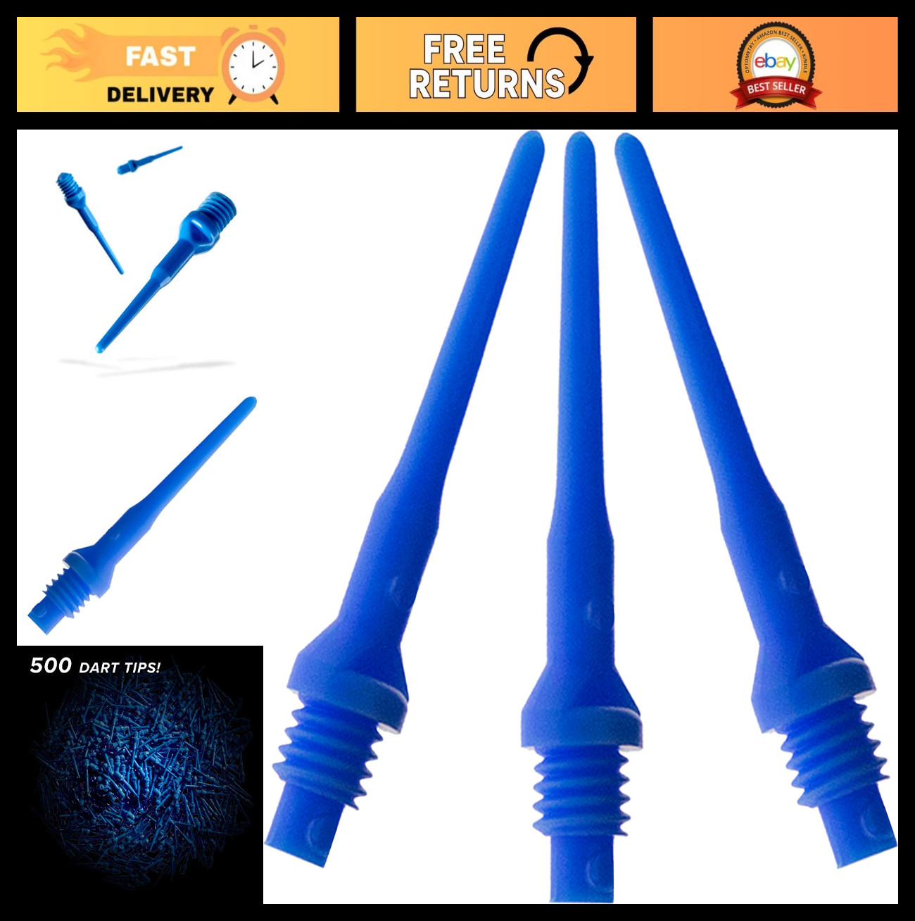 Soft Tip Dart Points 2BA Thread - Tufflex II Accessory, 100 & 500 Packs Availabl