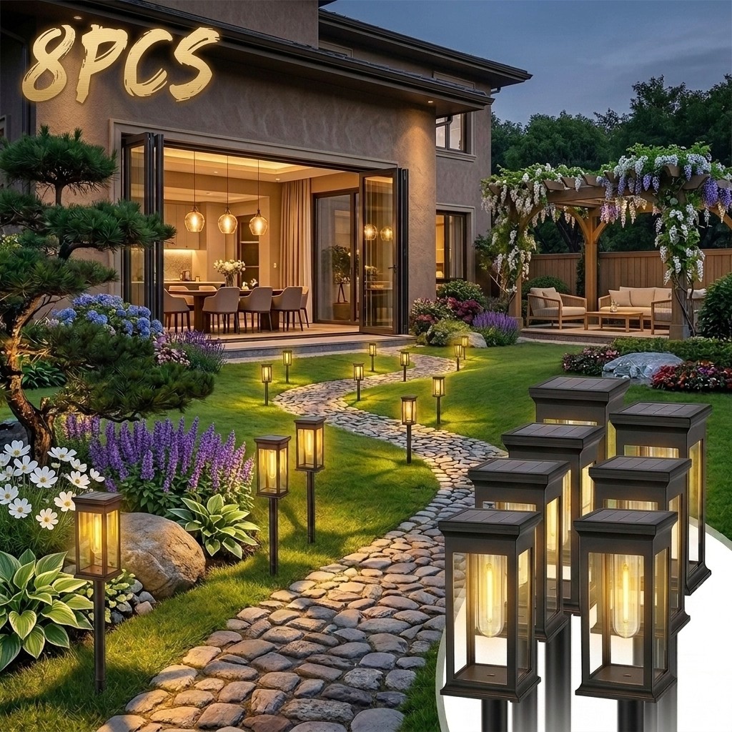 8pcs Solar-powered Path Light, IP65 Waterproof , 1200mah  Solar-powered LED