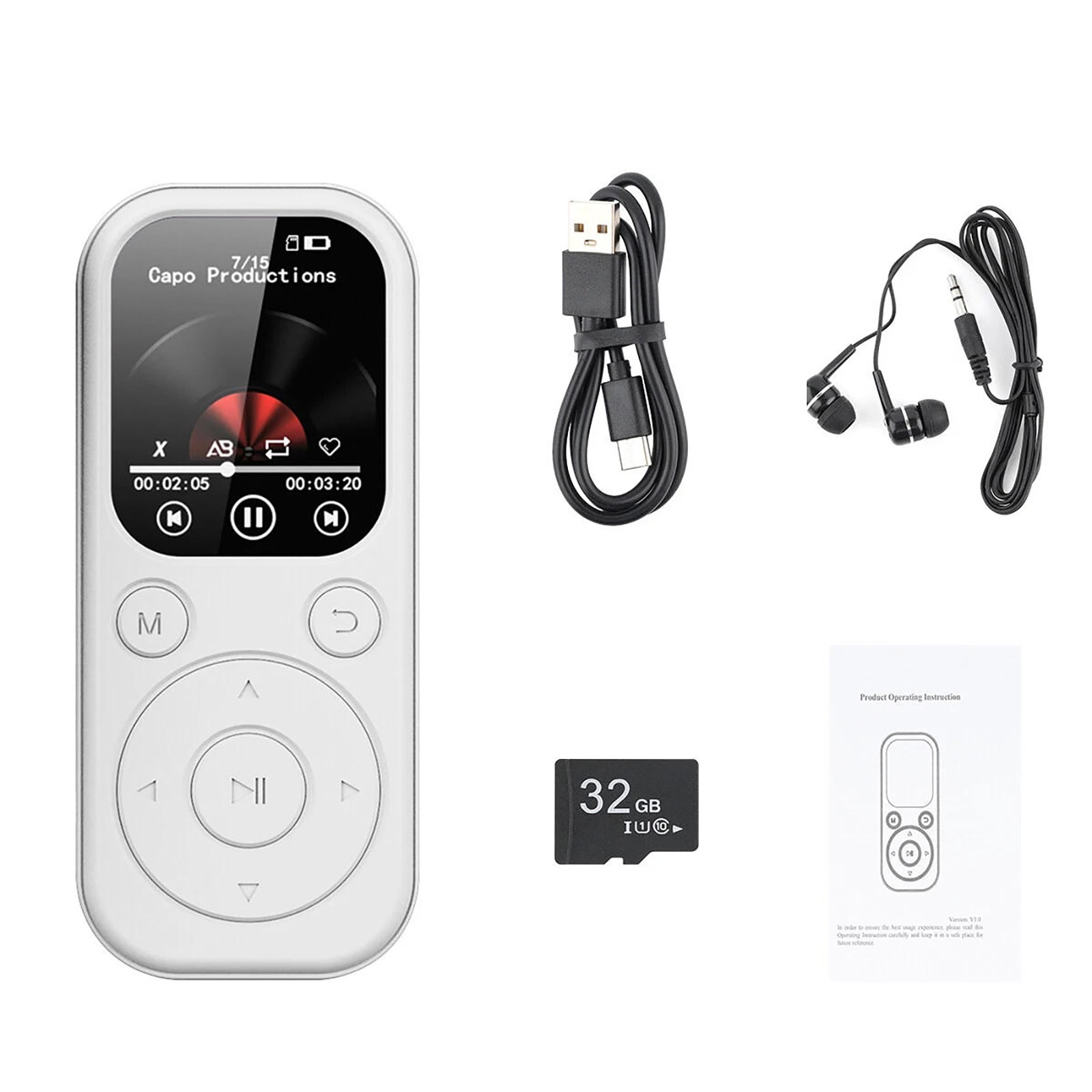 32GB Lossless Music Player Bluetooth 5.4 1.8" HD IPS Screen 12H Playback Type-C