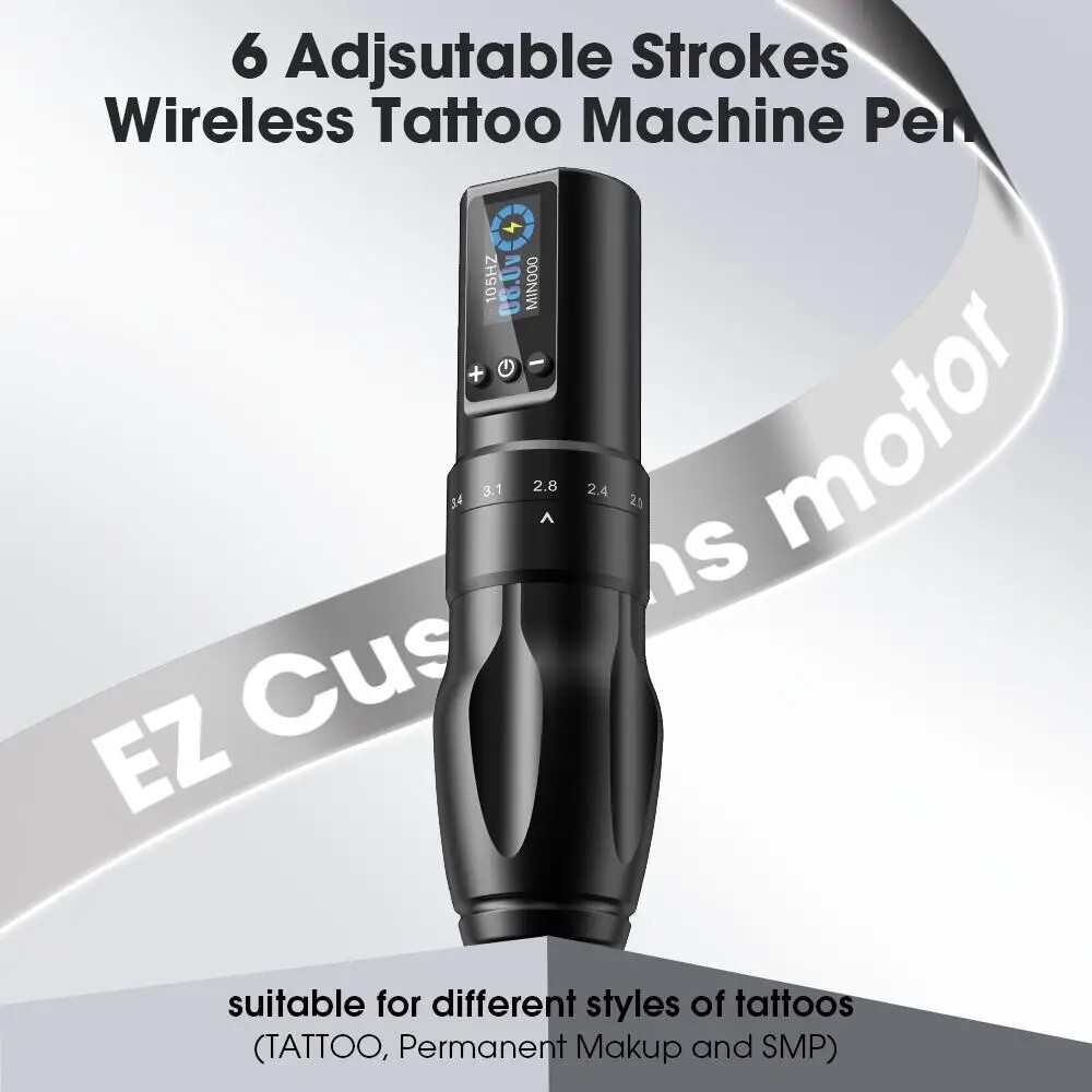 EZ Wireless Cartridge Tattoo Machine Battery Pen 6 Adjustable Strokes 2.0-4.0mm