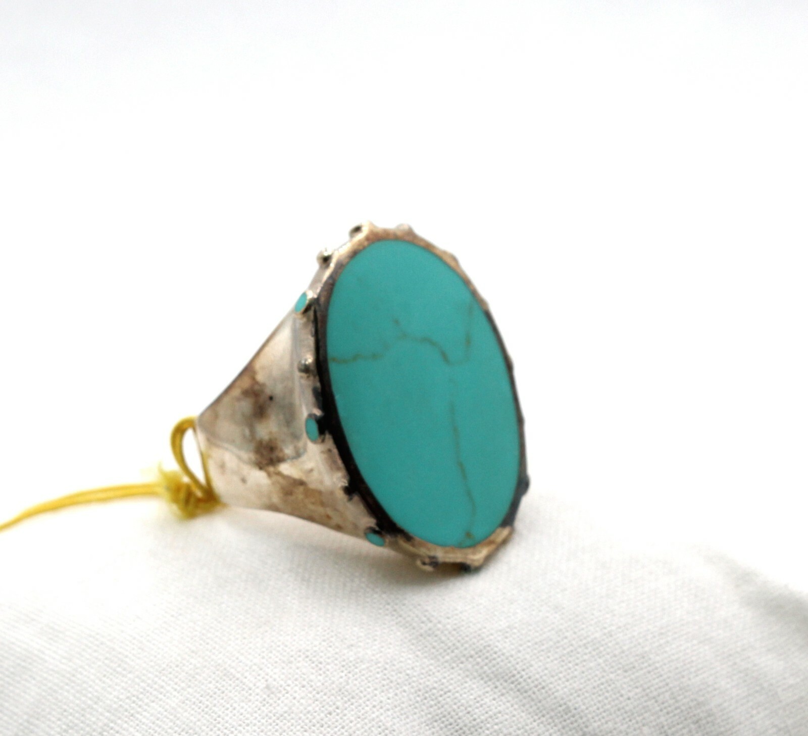 Oval Turquoise Stone Sterling Silver Ring By Gurubachi Hand Crafted Size 8 ~ NEW