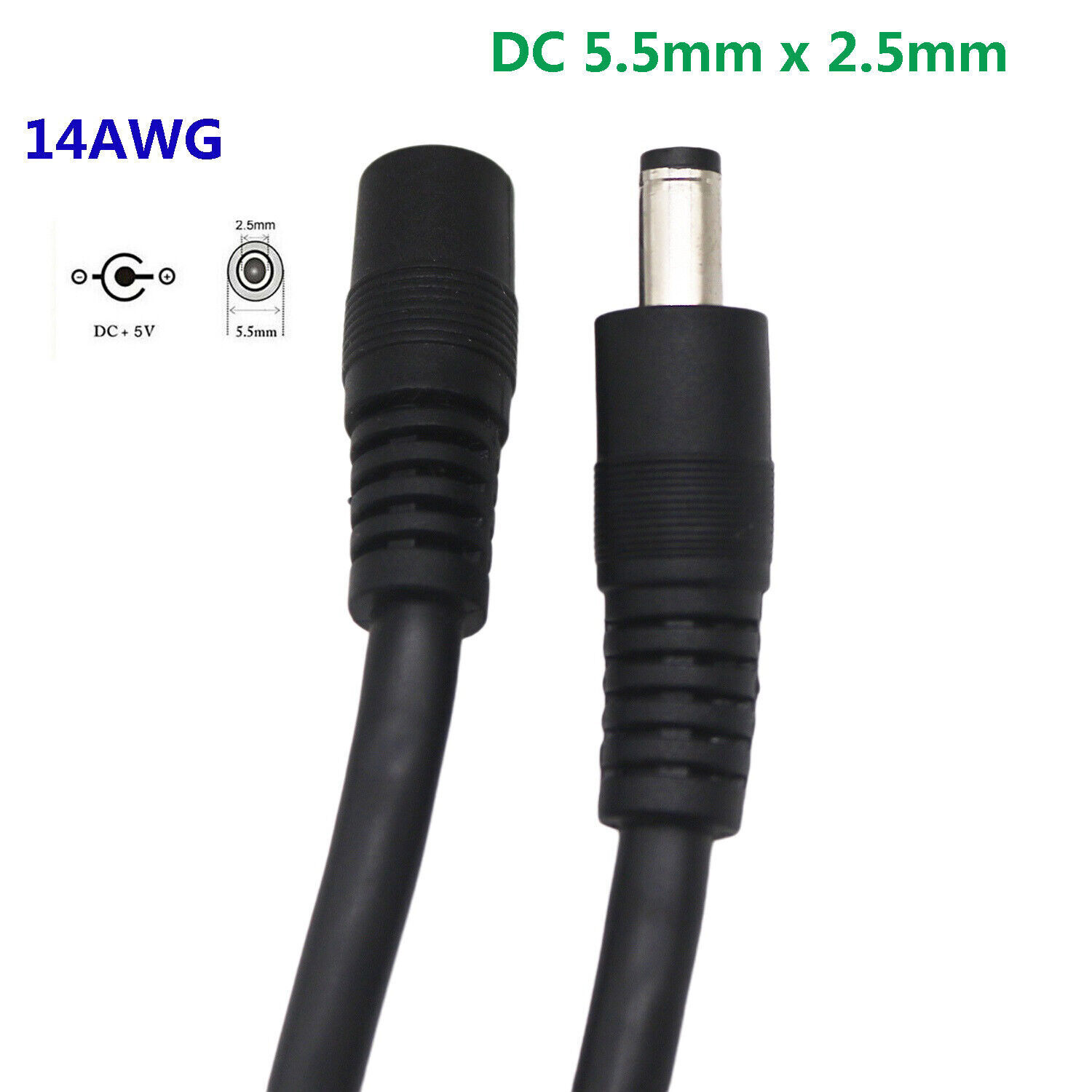 14AWG DC 5.5mm x 2.5mm Extension Cable Power Supply CCTV Camera LED Strip 1pcs