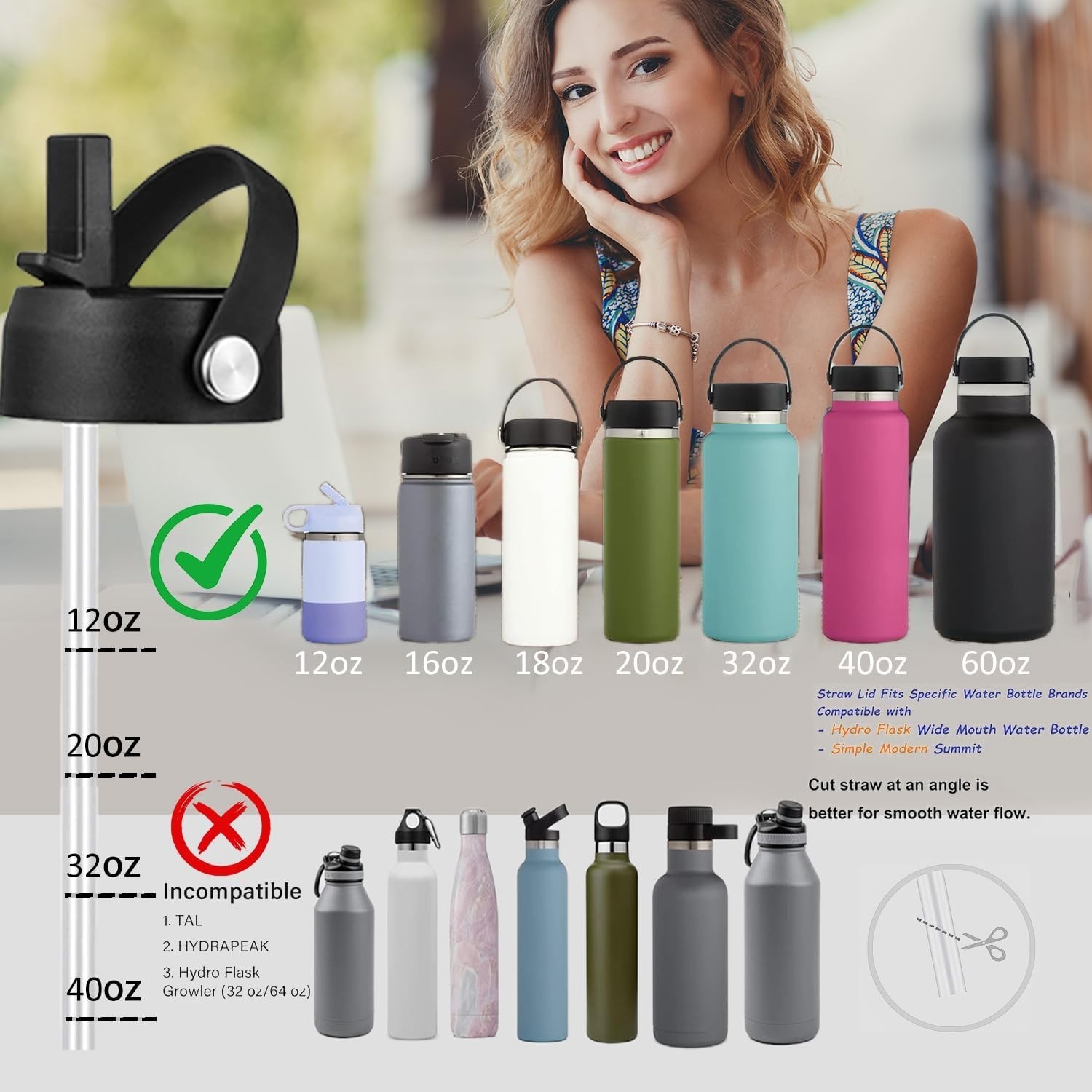 Versatile Hydro Flask Straw Lid - Complete with Straws & Cleaner for 32/40 oz