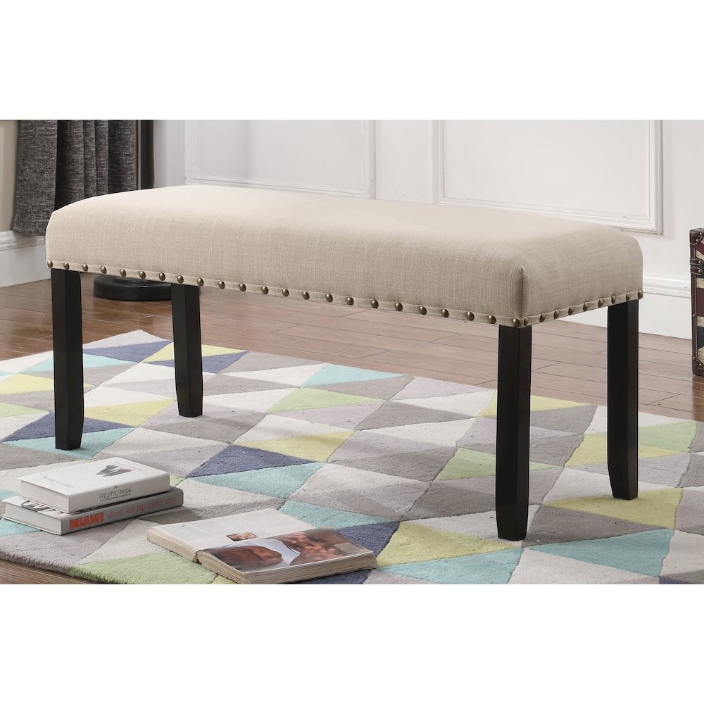 Biony Tan Fabric Dining Bench with Nailhead Trim