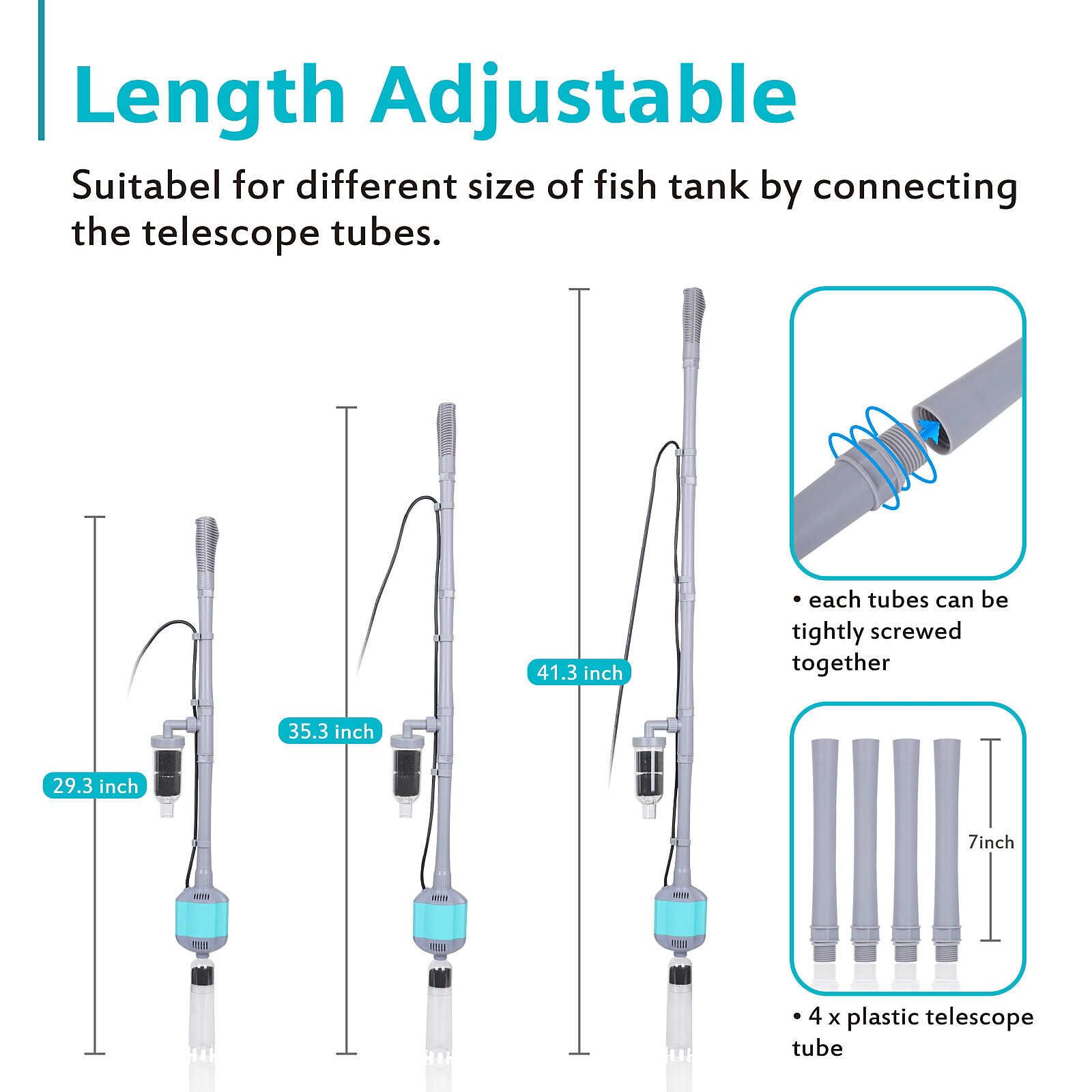 hygger 360GPH Electric Aquarium Vacuum Gravel Cleaner Adjustable Automatic