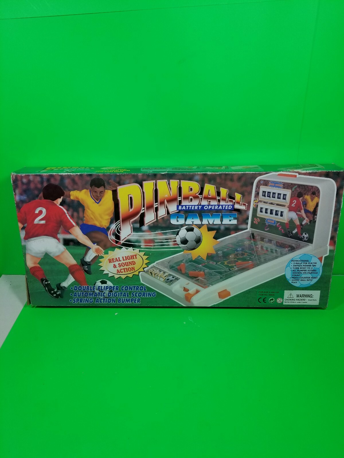 Pinball battery operated Game-soccer themed-works well.missing back orange legs