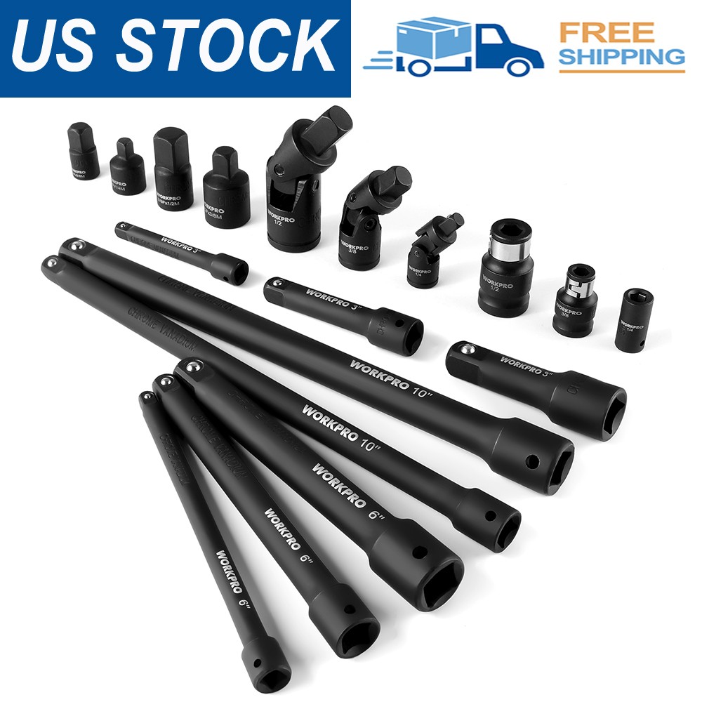 WORKPRO 18PCS 1/4", 3/8" & 1/2" DR Impact Socket Set Drive Tool Accessory Set US