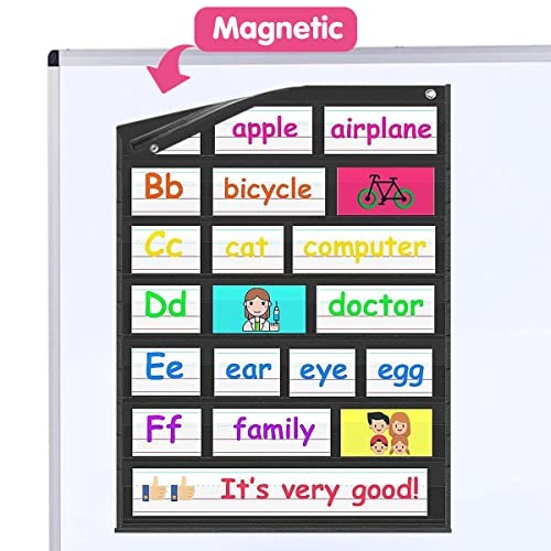 Magnetic Pocket Chart,Standard Pocket Chart with 7+1 Pockets,14 Double-Sided