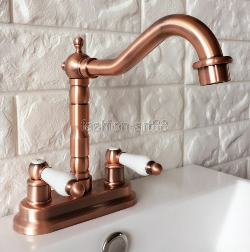 Antique Red Copper 4" Centerset Bathroom Two Holes Basin Faucet Sink Tap frg043