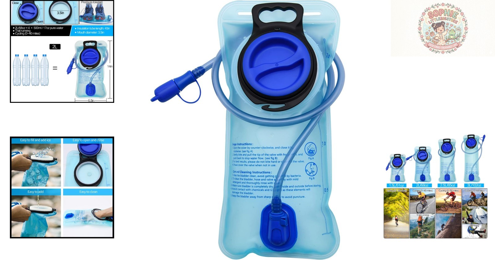 2L Lightweight Hydration Bladder with Large Opening for Trail Running & Cycling